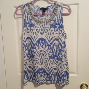 Beaded, boho, Aztec print blouse